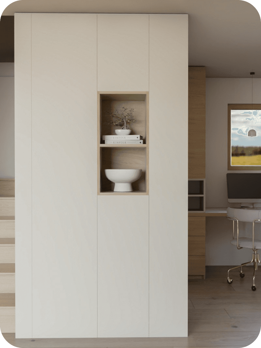 Fotorealistični renderji dnevne sobe in pisarne za pohištvo po meri